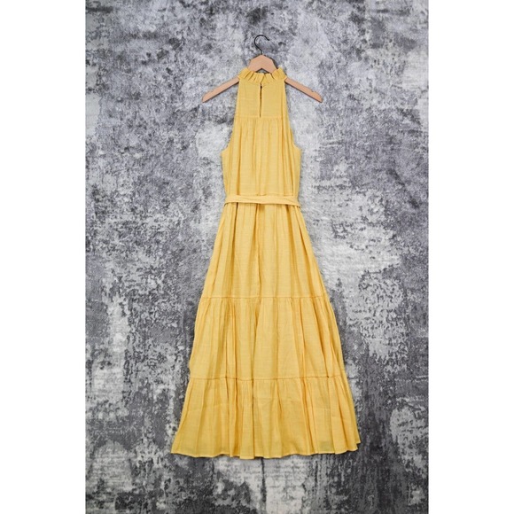 New Banana Republic Tiered Sleeveless Ruffle Neck Belted Halter Dress - Picture 5 of 7